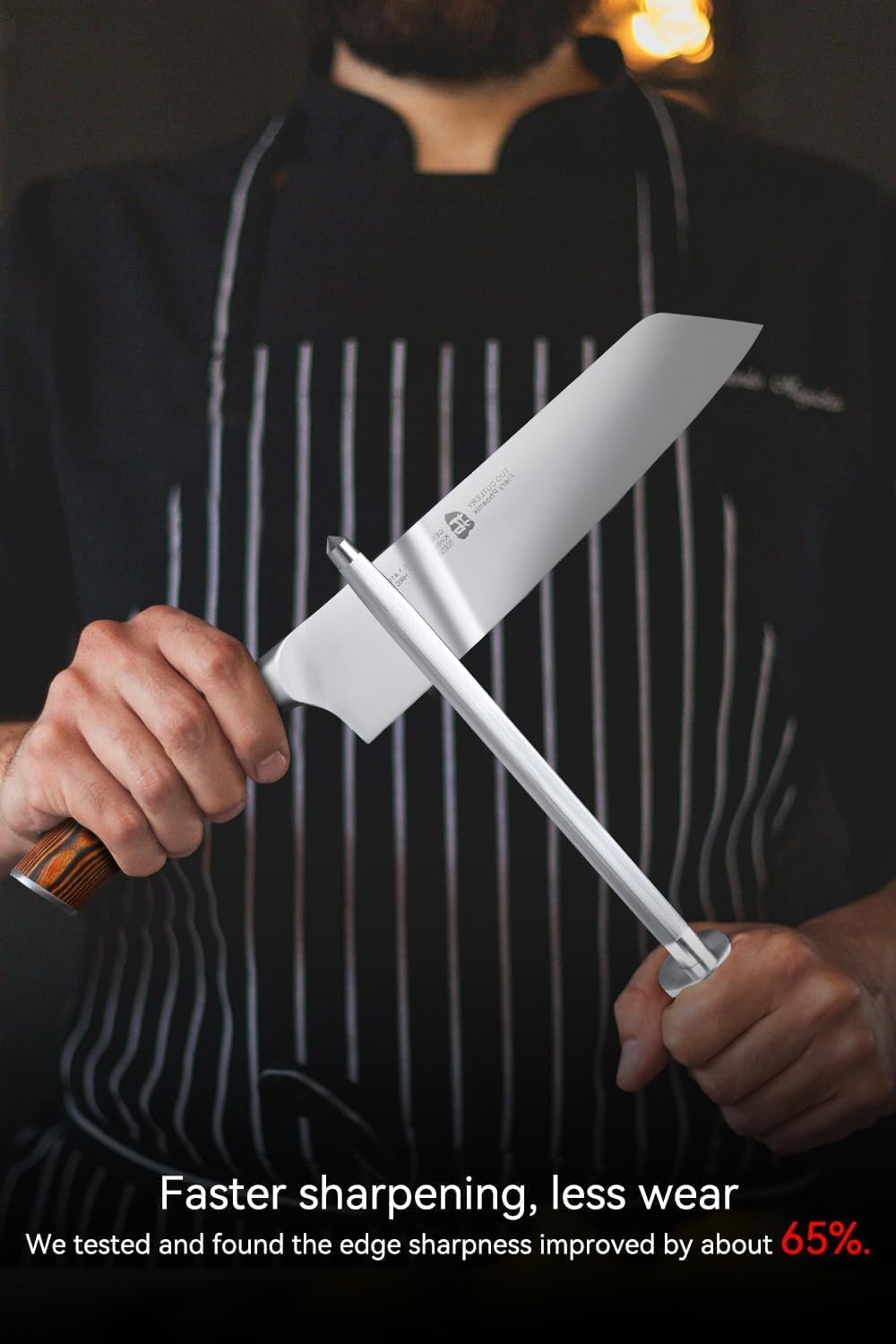 Kiritsuke Chef Knife, 8.5 inch Asian Kitchen Knife for Cutting Fish & Meat, High Carbon German Steel Japanese Blade-Type with Ergonomic Handle