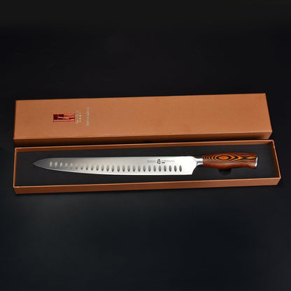 Kiritsuke Chef Knife, 8.5 inch Asian Kitchen Knife for Cutting Fish & Meat, High Carbon German Steel Japanese Blade-Type with Ergonomic Handle
