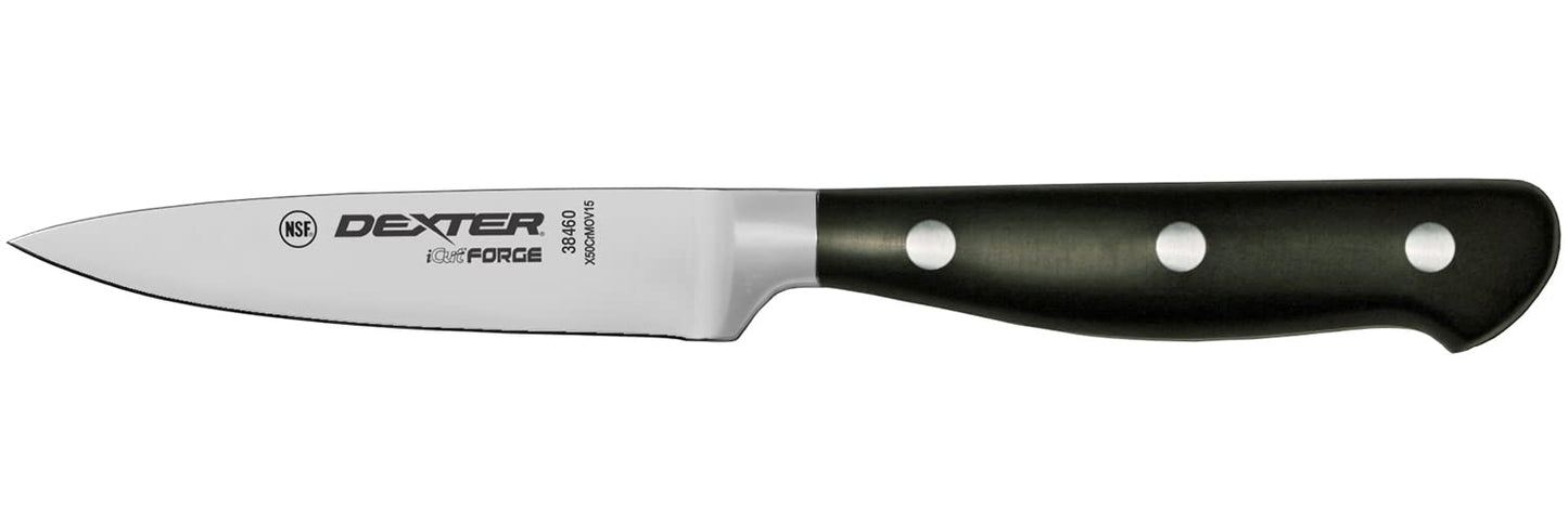 38460 iCut-FORGE® 3-1/2" Forged Paring Knife, Stainless Steel Blade, Full Tang Design, Black POM Handle, Precision Control for Small Prep Tasks – Professional Kitchen Paring Knife