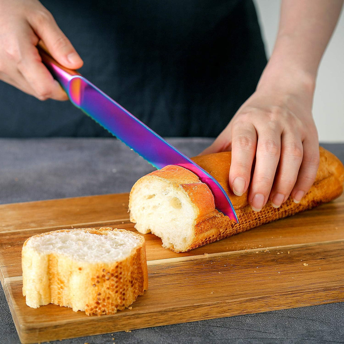 Bread Knife 8 Inch, Serrated Bread Cutter, Ultra Sharp German Stainless Steel Blade and Comfortable Handle with Rainbow Titanium Coated for Slicing Breads Loaves Bagel Cake and Large Fruit