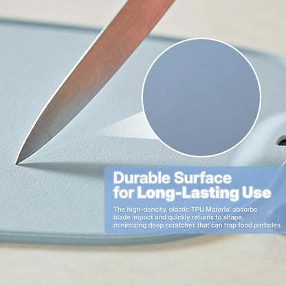 TPU Cutting Board Set of 2 11" x 16" with Handle Juice Groove - Flexible Cutting Mats for Kitchen, Knife Friendly Non-Slip Chopping Board, Scratch Resistant Blue Gray