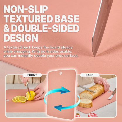 TPU Cutting Board Set of 2 11" x 16" with Handle Juice Groove - Flexible Cutting Mats for Kitchen, Knife Friendly Non-Slip Chopping Board, Scratch Resistant Blue Gray