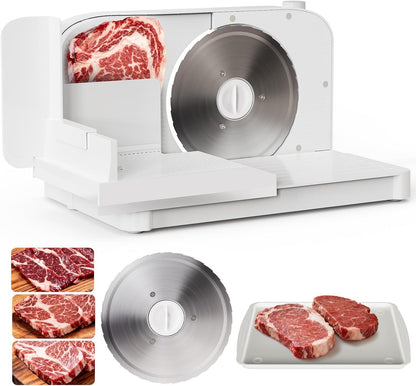 Meat Slicer Machine for Home,Foldable 150w Electric Meat Slicer with 6.7"Removable Stainless Steel Blade & Tray | 0-15mm Adjustable Thickness | Dual Safety Lock, Food Deli Slicer for Frozen Meat Jerky