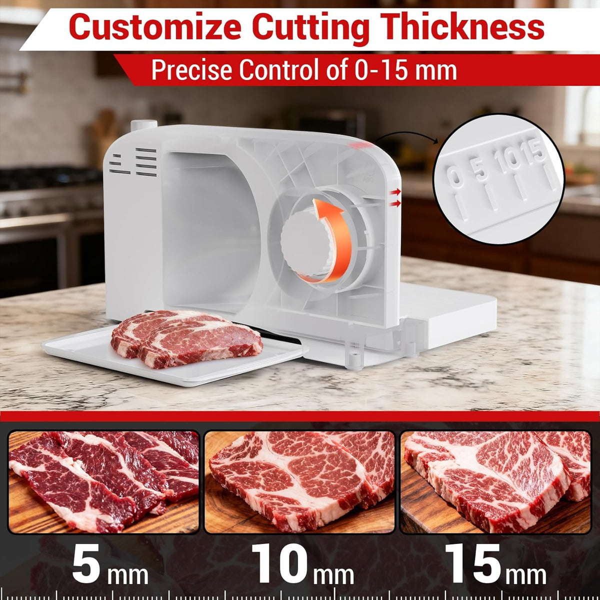 Meat Slicer Machine for Home,Foldable 150w Electric Meat Slicer with 6.7"Removable Stainless Steel Blade & Tray | 0-15mm Adjustable Thickness | Dual Safety Lock, Food Deli Slicer for Frozen Meat Jerky