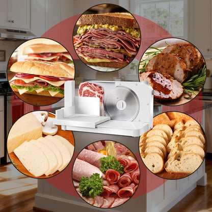 Meat Slicer Machine for Home,Foldable 150w Electric Meat Slicer with 6.7"Removable Stainless Steel Blade & Tray | 0-15mm Adjustable Thickness | Dual Safety Lock, Food Deli Slicer for Frozen Meat Jerky