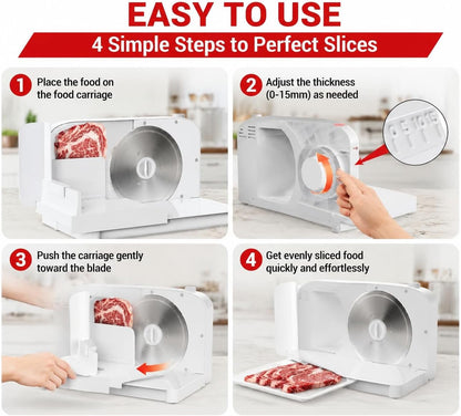 Meat Slicer Machine for Home,Foldable 150w Electric Meat Slicer with 6.7"Removable Stainless Steel Blade & Tray | 0-15mm Adjustable Thickness | Dual Safety Lock, Food Deli Slicer for Frozen Meat Jerky