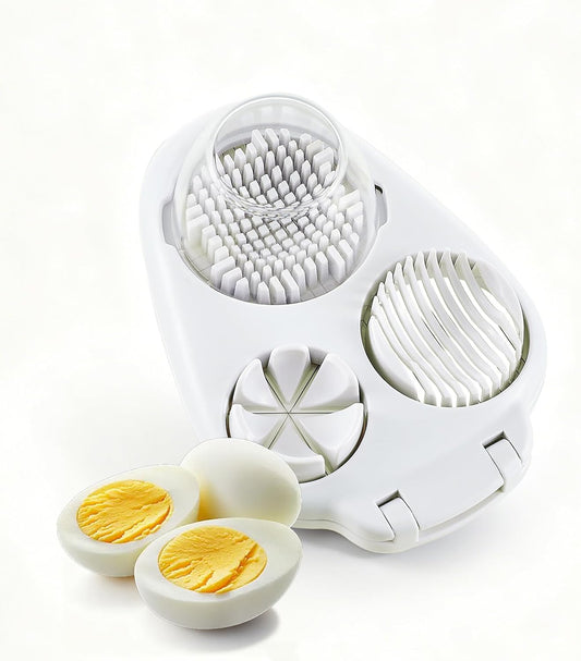 3-In-1 Egg Slicer for Hard Boiled Eggs - Stainless Steel Multipurpose Egg Cutter, Ideal Three Way Egg Slicer & Kitchen Chopper Tool for Strawberry, Mushroom, Grape, Tomato