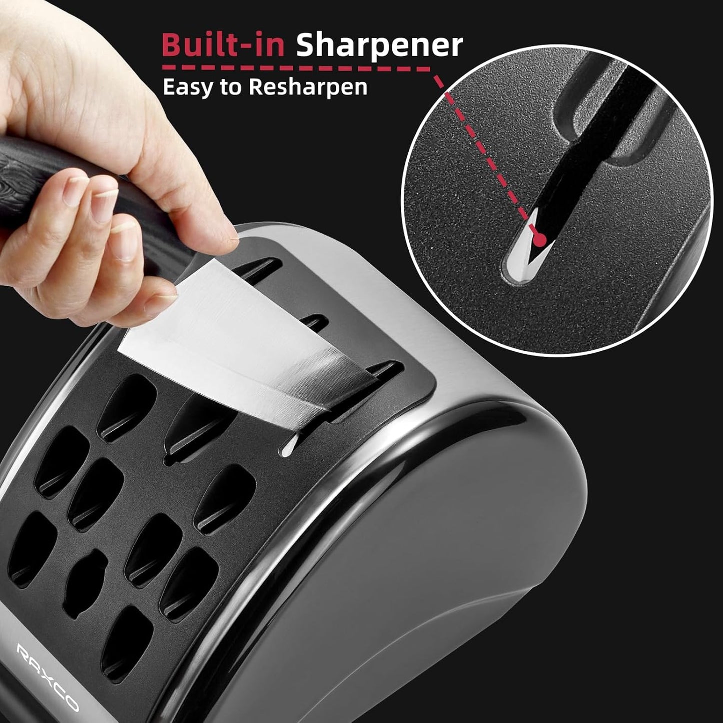 15-Piece Kitchen Knife Set with Block, White | Stainless Steel Blades, Ergonomic Handles. 15-Pc in Modern Block With Built-in Sharpener.