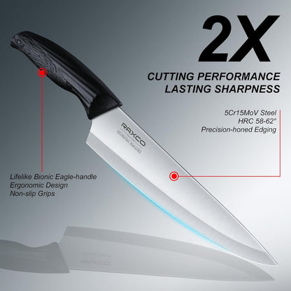15-Piece Kitchen Knife Set with Block, White | Stainless Steel Blades, Ergonomic Handles. 15-Pc in Modern Block With Built-in Sharpener.
