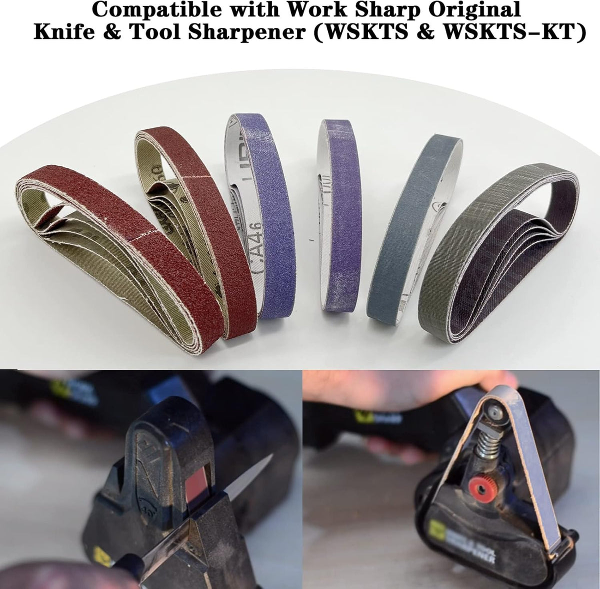 30 Pcs 1/2" x 12" Replacement Sharpening Belt Kit for Official Work Sharp Knife & Tool Sharpener (WSKTS & WSKTS-KT/Mk.1 & Mk.2) - 80/120/240/400/1000/2500 Grits