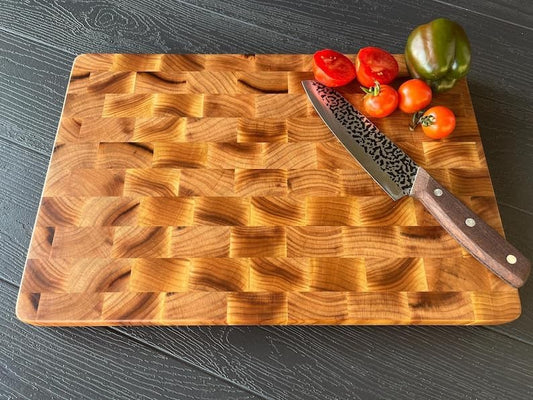 Apricot End Grain Cutting Board: Handmade Wooden Butcher Block