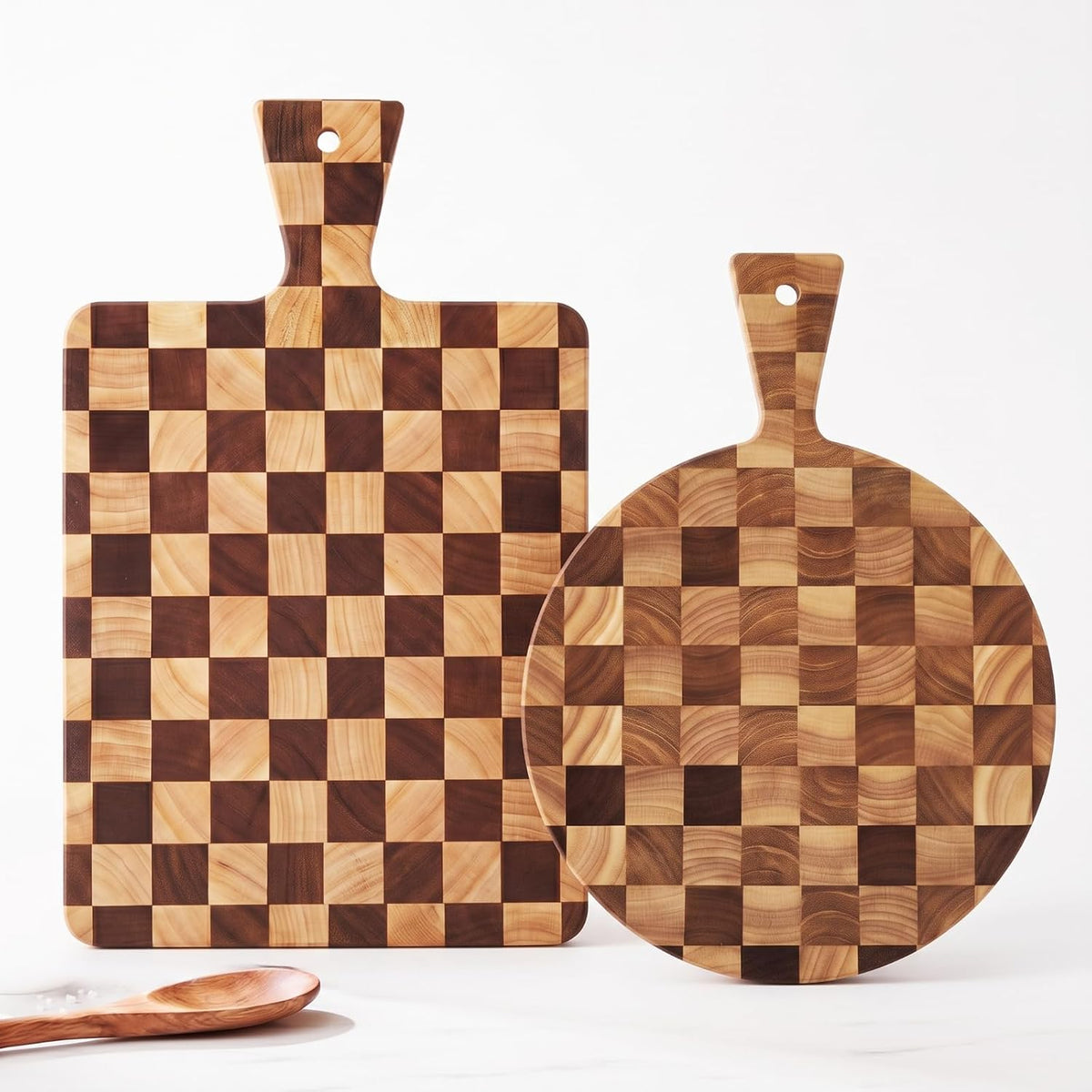 2 Pcs Acacia Wood Scalloped Cutting and Chopping Board with Handle Decorative Cutting Boards for Kitchen Wooden Charcuterie Boards Serving Tray for Cheese Meat Fruit Bread Baking