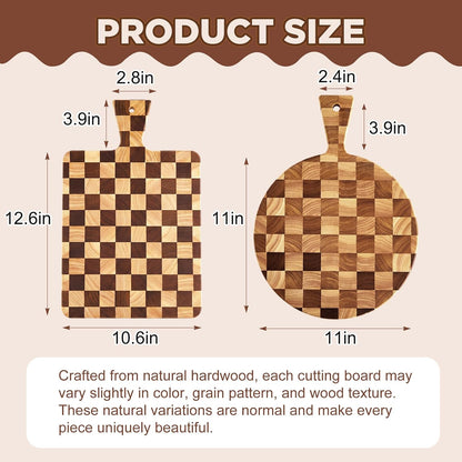 2 Pcs Acacia Wood Scalloped Cutting and Chopping Board with Handle Decorative Cutting Boards for Kitchen Wooden Charcuterie Boards Serving Tray for Cheese Meat Fruit Bread Baking