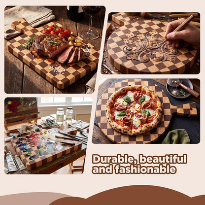 2 Pcs Acacia Wood Scalloped Cutting and Chopping Board with Handle Decorative Cutting Boards for Kitchen Wooden Charcuterie Boards Serving Tray for Cheese Meat Fruit Bread Baking
