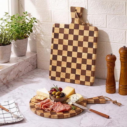2 Pcs Acacia Wood Scalloped Cutting and Chopping Board with Handle Decorative Cutting Boards for Kitchen Wooden Charcuterie Boards Serving Tray for Cheese Meat Fruit Bread Baking
