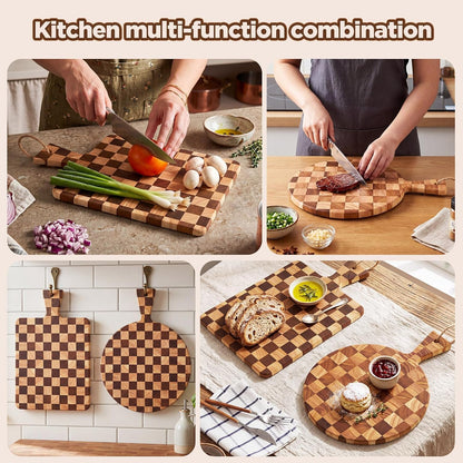 2 Pcs Acacia Wood Scalloped Cutting and Chopping Board with Handle Decorative Cutting Boards for Kitchen Wooden Charcuterie Boards Serving Tray for Cheese Meat Fruit Bread Baking