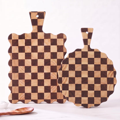 2 Pcs Acacia Wood Scalloped Cutting and Chopping Board with Handle Decorative Cutting Boards for Kitchen Wooden Charcuterie Boards Serving Tray for Cheese Meat Fruit Bread Baking