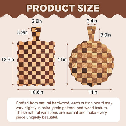 2 Pcs Acacia Wood Scalloped Cutting and Chopping Board with Handle Decorative Cutting Boards for Kitchen Wooden Charcuterie Boards Serving Tray for Cheese Meat Fruit Bread Baking