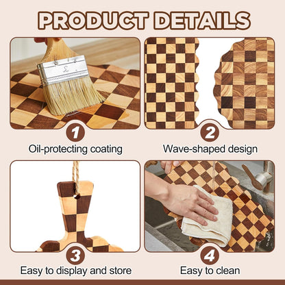 2 Pcs Acacia Wood Scalloped Cutting and Chopping Board with Handle Decorative Cutting Boards for Kitchen Wooden Charcuterie Boards Serving Tray for Cheese Meat Fruit Bread Baking