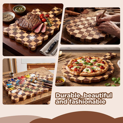 2 Pcs Acacia Wood Scalloped Cutting and Chopping Board with Handle Decorative Cutting Boards for Kitchen Wooden Charcuterie Boards Serving Tray for Cheese Meat Fruit Bread Baking