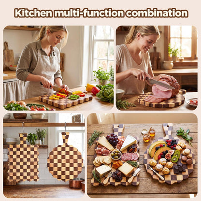 2 Pcs Acacia Wood Scalloped Cutting and Chopping Board with Handle Decorative Cutting Boards for Kitchen Wooden Charcuterie Boards Serving Tray for Cheese Meat Fruit Bread Baking