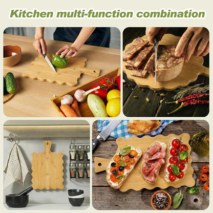 2 Pcs Acacia Wood Scalloped Cutting and Chopping Board with Handle Decorative Cutting Boards for Kitchen Wooden Charcuterie Boards Serving Tray for Cheese Meat Fruit Bread Baking