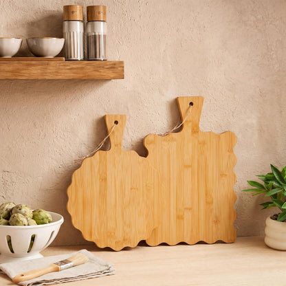 2 Pcs Acacia Wood Scalloped Cutting and Chopping Board with Handle Decorative Cutting Boards for Kitchen Wooden Charcuterie Boards Serving Tray for Cheese Meat Fruit Bread Baking