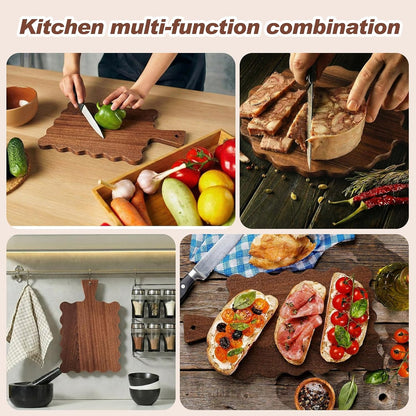 2 Pcs Acacia Wood Scalloped Cutting and Chopping Board with Handle Decorative Cutting Boards for Kitchen Wooden Charcuterie Boards Serving Tray for Cheese Meat Fruit Bread Baking