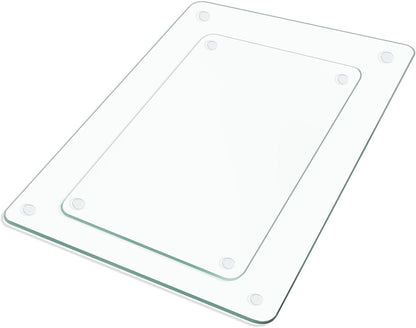 Tempered Glass Cutting Board,Set of Glass Cutting Board for Kitchen Counter,Clear Glass,with Non-Slip Feet, Scratch Resistant,Heat Resistant, 12x16&12x8 inch 2PCS,Easy to Clean