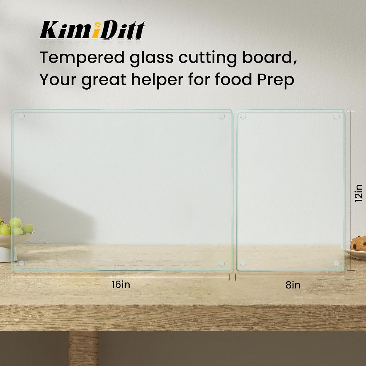 Tempered Glass Cutting Board,Set of Glass Cutting Board for Kitchen Counter,Clear Glass,with Non-Slip Feet, Scratch Resistant,Heat Resistant, 12x16&12x8 inch 2PCS,Easy to Clean