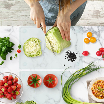 Tempered Glass Cutting Board,Set of Glass Cutting Board for Kitchen Counter,Clear Glass,with Non-Slip Feet, Scratch Resistant,Heat Resistant, 12x16&12x8 inch 2PCS,Easy to Clean