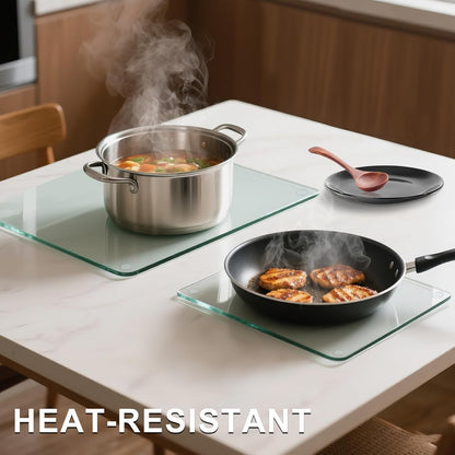 Tempered Glass Cutting Board,Set of Glass Cutting Board for Kitchen Counter,Clear Glass,with Non-Slip Feet, Scratch Resistant,Heat Resistant, 12x16&12x8 inch 2PCS,Easy to Clean
