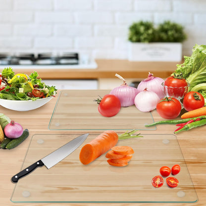 Tempered Glass Cutting Board,Set of Glass Cutting Board for Kitchen Counter,Clear Glass,with Non-Slip Feet, Scratch Resistant,Heat Resistant, 12x16&12x8 inch 2PCS,Easy to Clean