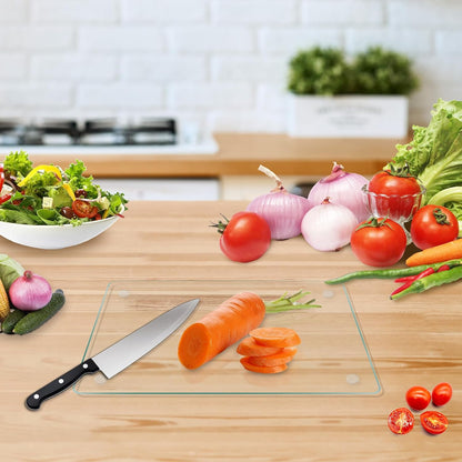 Tempered Glass Cutting Board,Set of Glass Cutting Board for Kitchen Counter,Clear Glass,with Non-Slip Feet, Scratch Resistant,Heat Resistant, 12x16&12x8 inch 2PCS,Easy to Clean