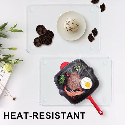 Tempered Glass Cutting Board,Set of Glass Cutting Board for Kitchen Counter,Clear Glass,with Non-Slip Feet, Scratch Resistant,Heat Resistant, 12x16&12x8 inch 2PCS,Easy to Clean