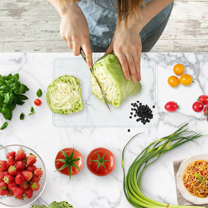 Tempered Glass Cutting Board,Set of Glass Cutting Board for Kitchen Counter,Clear Glass,with Non-Slip Feet, Scratch Resistant,Heat Resistant, 12x16&12x8 inch 2PCS,Easy to Clean
