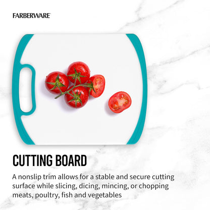 2-Piece Paring Knife and Cutting Board Set, 3.5-Inch Paring Knife with Resin Coating and Custom-Fit Blade Cover and Non-Slip Plastic Chopping Board, Dishwasher-Safe Set, White/Blue