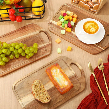 10 Pcs Charcuterie Boards Bulk Acacia Wood Cutting Board with Handle 13 x 7.8 in Bamboo Board Carving Tray Pizza Bread Fruit Vegetables for Kitchen Housewarming Party Supplies