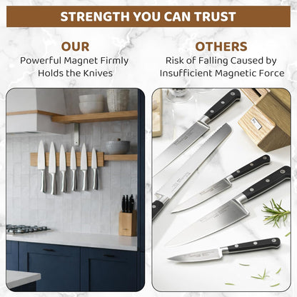 ELEVEXA Magnetic Knife Holder 16 Inch| Organic Acacia Wood Magnetic Knife Strip with Lesser Scratch Visibility|Magnetic Knife Holder w/Strong Magnetism Comes w/Adhesive Tape & Screw Mount (Simple)