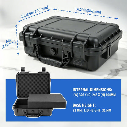 14.3 x 11.4 x 4.5 Inch Waterproof Hard Case with DIY Customizable Foam Insert Portable Protective Storage Case with Knife for Camera Drones Equipments Tools Test Instruments,Black
