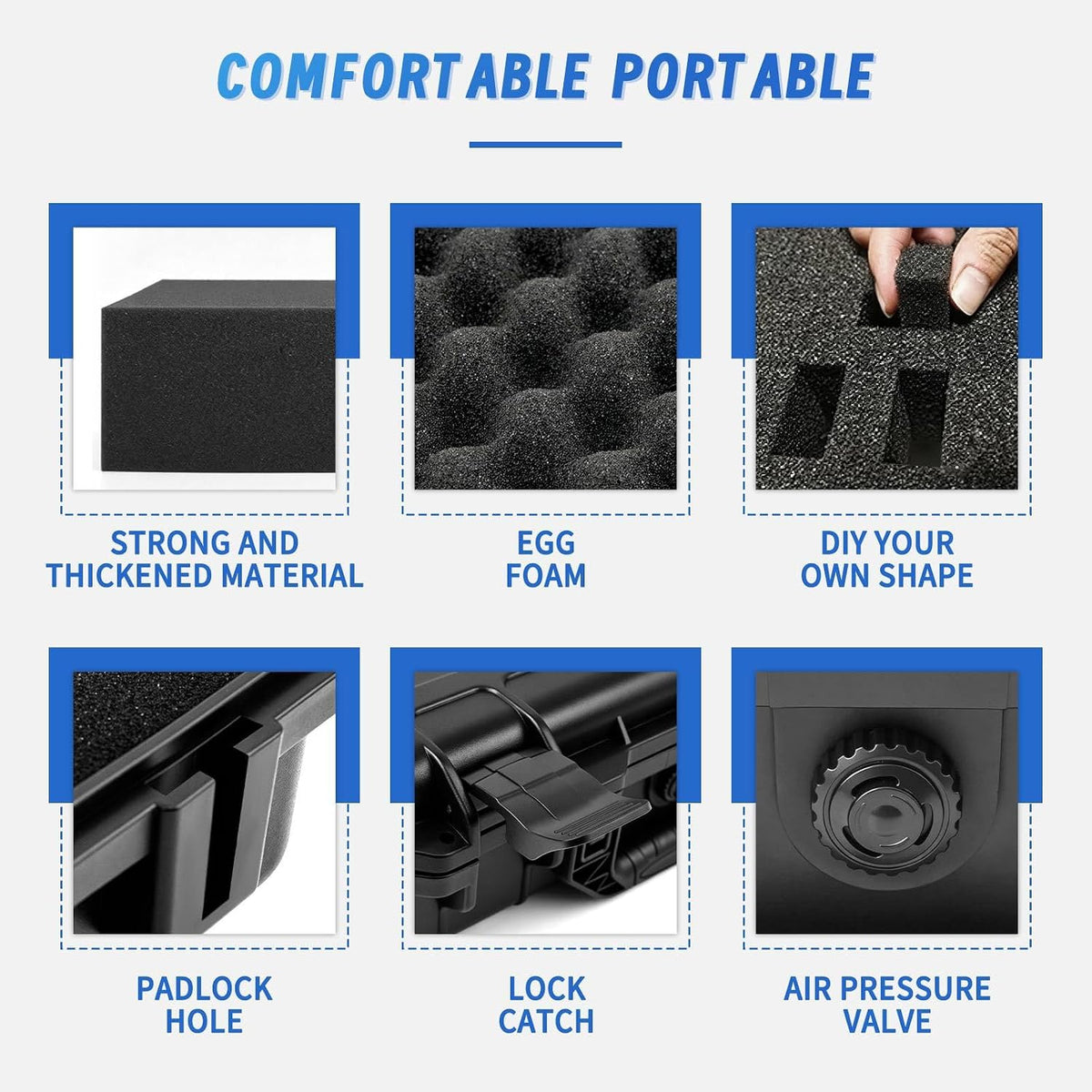 14.3 x 11.4 x 4.5 Inch Waterproof Hard Case with DIY Customizable Foam Insert Portable Protective Storage Case with Knife for Camera Drones Equipments Tools Test Instruments,Black