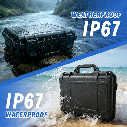 14.3 x 11.4 x 4.5 Inch Waterproof Hard Case with DIY Customizable Foam Insert Portable Protective Storage Case with Knife for Camera Drones Equipments Tools Test Instruments,Black