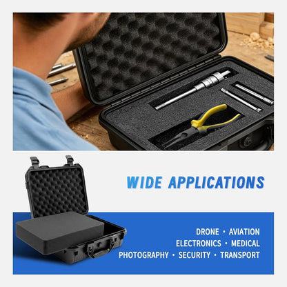 14.3 x 11.4 x 4.5 Inch Waterproof Hard Case with DIY Customizable Foam Insert Portable Protective Storage Case with Knife for Camera Drones Equipments Tools Test Instruments,Black