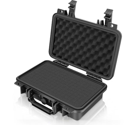 14.3 x 11.4 x 4.5 Inch Waterproof Hard Case with DIY Customizable Foam Insert Portable Protective Storage Case with Knife for Camera Drones Equipments Tools Test Instruments,Black