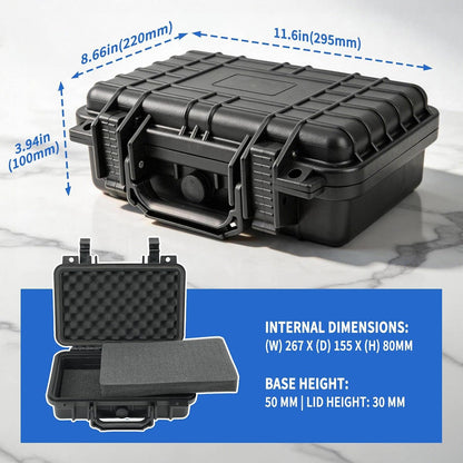 14.3 x 11.4 x 4.5 Inch Waterproof Hard Case with DIY Customizable Foam Insert Portable Protective Storage Case with Knife for Camera Drones Equipments Tools Test Instruments,Black