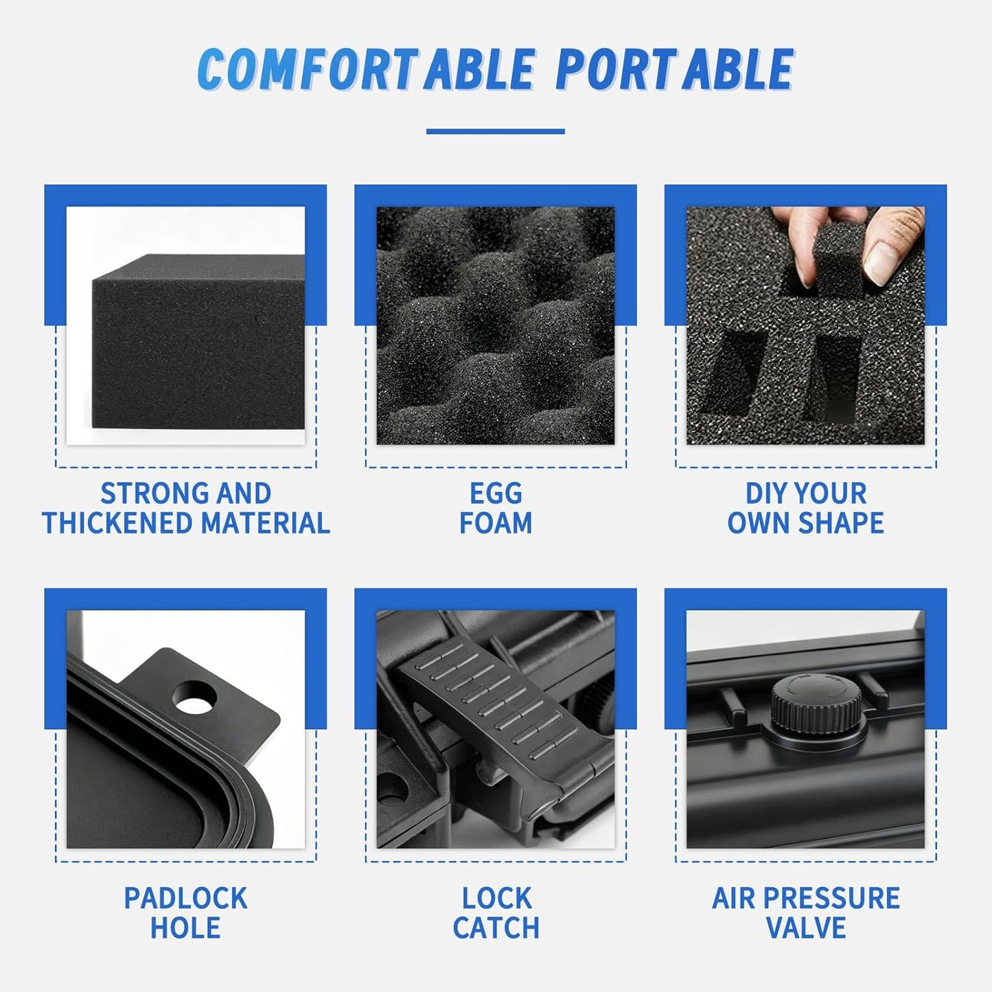 14.3 x 11.4 x 4.5 Inch Waterproof Hard Case with DIY Customizable Foam Insert Portable Protective Storage Case with Knife for Camera Drones Equipments Tools Test Instruments,Black