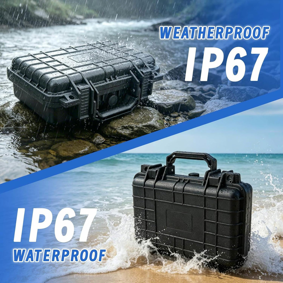 14.3 x 11.4 x 4.5 Inch Waterproof Hard Case with DIY Customizable Foam Insert Portable Protective Storage Case with Knife for Camera Drones Equipments Tools Test Instruments,Black