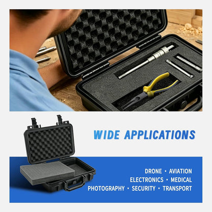 14.3 x 11.4 x 4.5 Inch Waterproof Hard Case with DIY Customizable Foam Insert Portable Protective Storage Case with Knife for Camera Drones Equipments Tools Test Instruments,Black