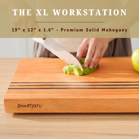 Mahogany Edge-Grain Cutting Board 19×12×1.6″ – Handmade in Bali with Black Sono Wood Inlays, Knife-Friendly, Non-Slip Feet & Ergonomic Handles – Luxury Gift for Chefs & Food Lovers