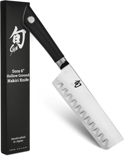 Sora 6" Hollow Ground Nakiri Knife, Handcrafted Japanese Vegetable Knife, VG10 Steel Edge and 420J Stainless Steel Blade, Balanced Handle, Slicing Tool for Professional and Home Chefs